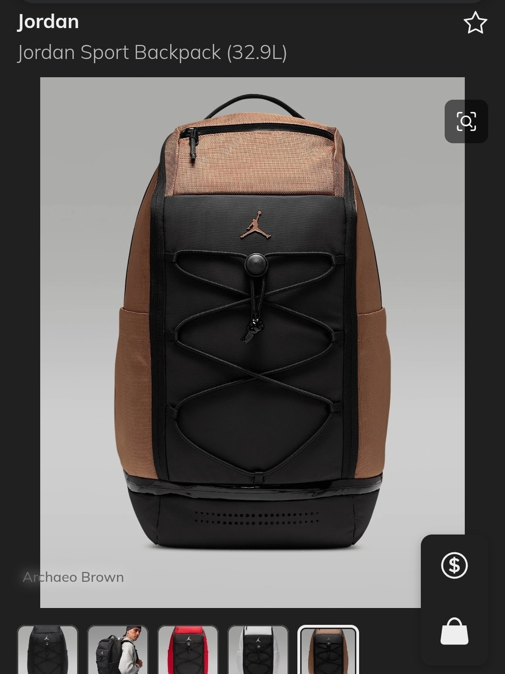 Jordan Sport Backpack in Archaeo Brown & Black
